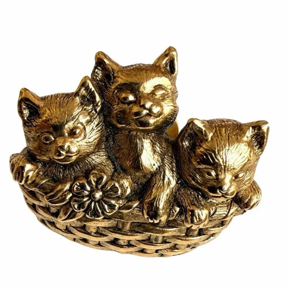 Avon Gold Tone kitten basket of love  Vintage pin